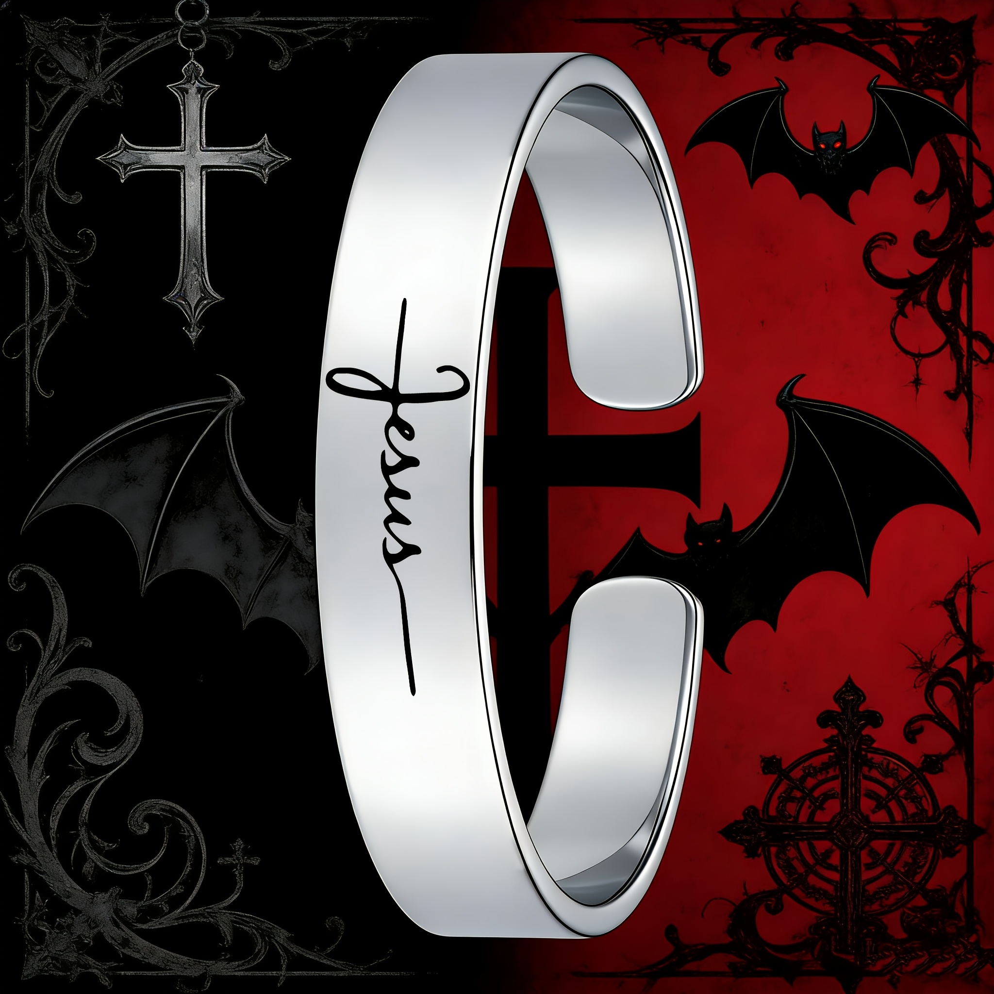 JESUE Scripted Cross Design Open Bangle for Believers